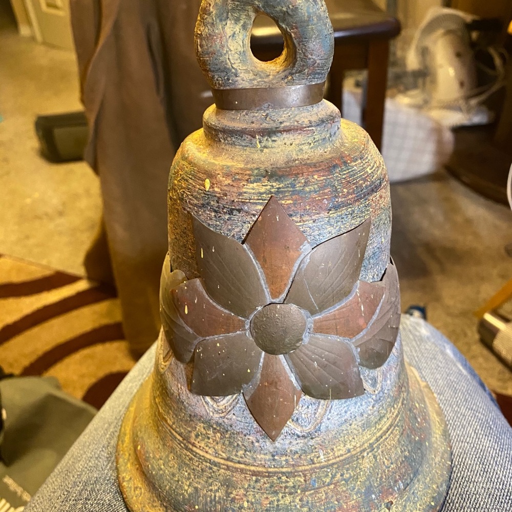 Vintage Clay Garden bell with metal accents